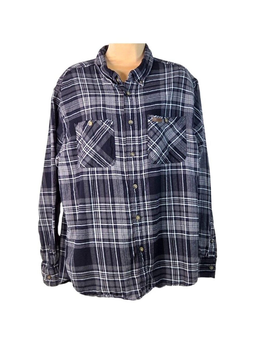 Smith’s Workwear Men’s XL Black/Gray Plaid Button-Up Cotton Flannel Shirt